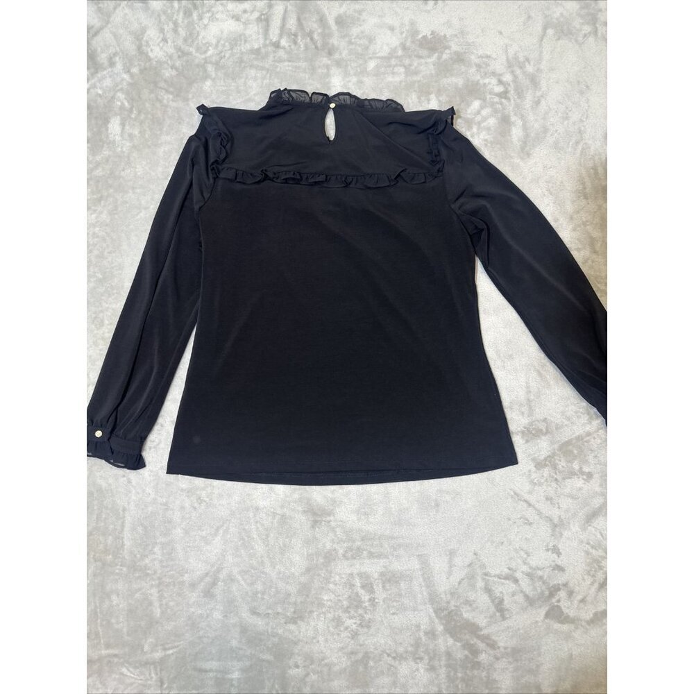 Women’s Karl Lagerfeld Blouse Ruffled Lined Black Size Small - Picture 10 of 12